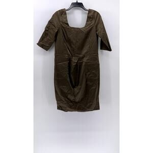 EMERAL Women's Olive Green Scoop-Neck Elbow Sleeve Sheath Knee Length Dress SZ M